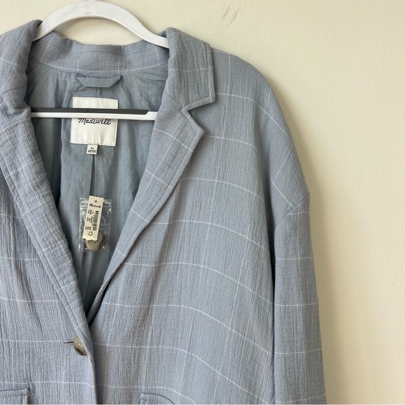 NWT Madewell Cotton-Linen Relaxed Larsen Blazer in Blue Windowpane - Picture 5 of 10